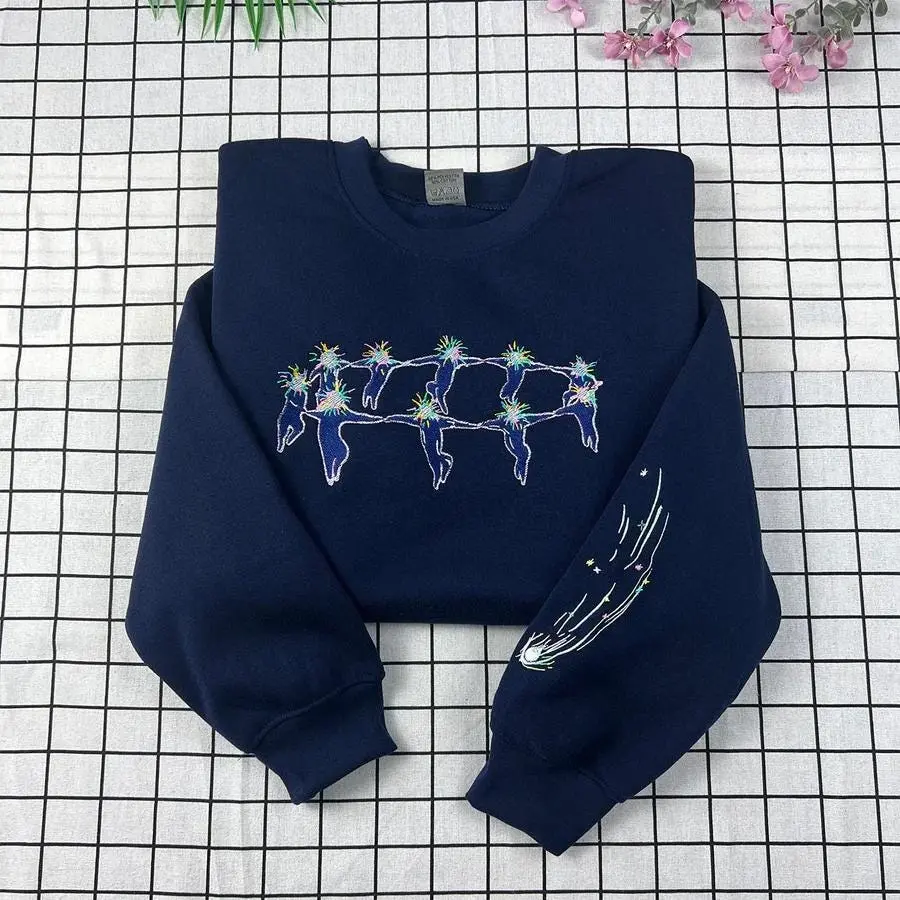 Howl’s Moving Castle Embroidered Sweatshirt – Calcifer & Shooting Star Design, Studio Ghibli Inspired, Unisex Cozy Hoodie, Anime Gift
