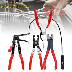 4pcs Hose Clamp Pliers, Spring Clamp Pliers, Self-Tightening Hose Clamps Remover Tool, Long Reach Wire Spring Hose Clamp for Automotive Fuel Oil Water Hose, Coolant Radiator Heater mini toolkit repair
