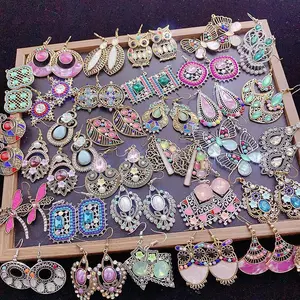 1 Box DIY 15 Pairs Oval Round Cabochon Earrings Dangle Tray Earring Settings, Ethnic Earrings for Women Indian Earrings for Women Jhumka Earrings Boho Earrings Ethnic Ret Clear Glass Dome Cabochons, Earring Wire Hooks, Antique Silver,