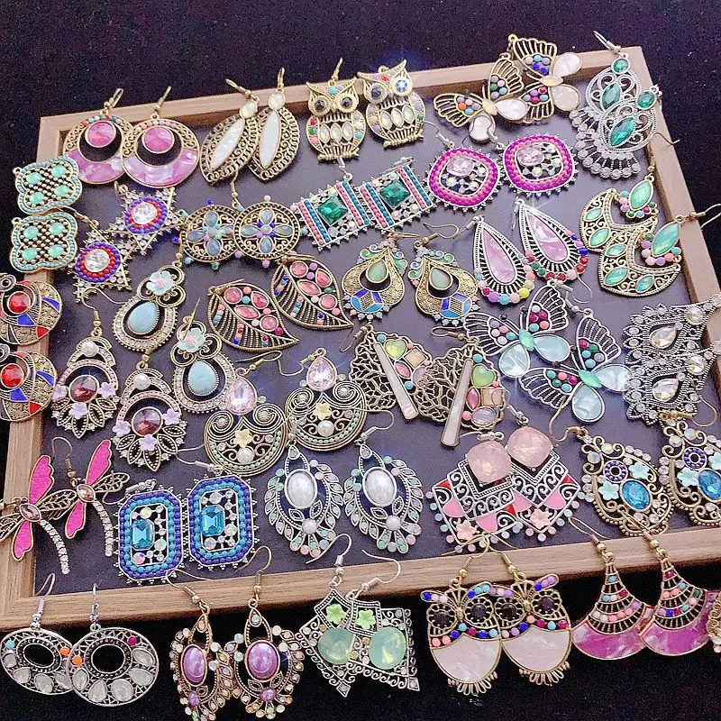 1 Box DIY 15 Pairs Oval Round Cabochon Earrings Dangle Tray Earring Settings, Ethnic Earrings for Women Indian Earrings for Women Jhumka Earrings Boho Earrings Ethnic Ret Clear Glass Dome Cabochons, Earring Wire Hooks, Antique Silver,