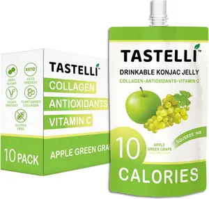 Tastelli Konjac Jelly Drink – Apple Green Grape | Infused with Collagen, Vitamin C & Antioxidants | 10 Calories, Zero Sugar, Vegan | Drinkable Dessert Pouch, 150mL x 10 Pack