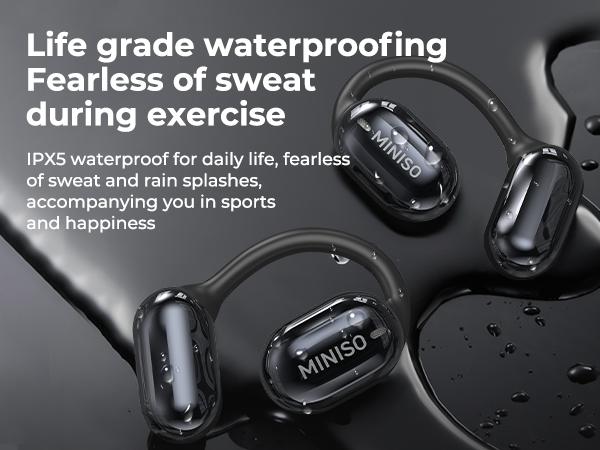 MINISO OWS Open Bluetooth Earphones HIFI Sound Quality Music Wireless Earphones Gaming Low Latency Wireless Earphones IPX5 Waterproof OWS Earphones Comfortable to Wear Earbuds Touch Control Compatible with All Mobile Phones