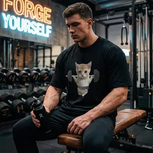 Funny Sam Sulek Cat Gym Meme T-Shirt, Oversized Fitness Pump Cover Graphic Tee for Men & Women