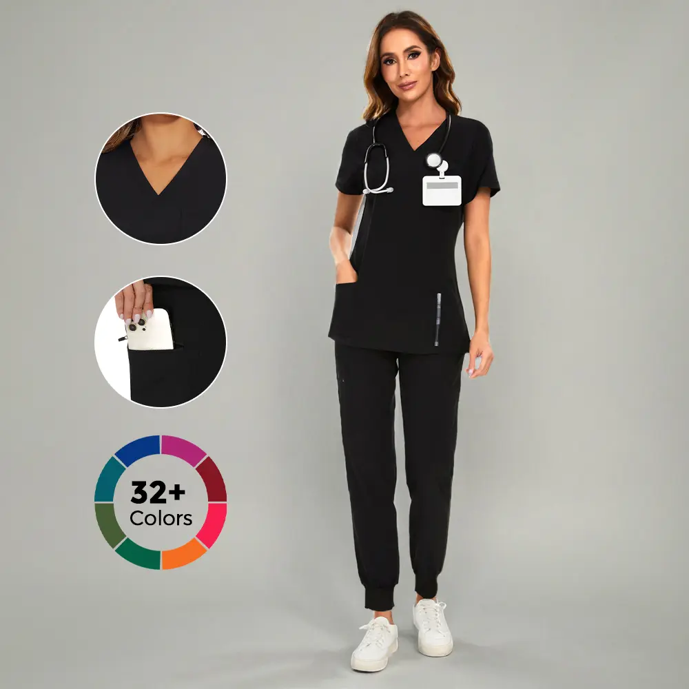 COZYSCRUBS Luna Vital Set for Women - Stretch V-Neck Scrub Top & Jogger Pant with 8 Pockets, Workwear, Uniforms