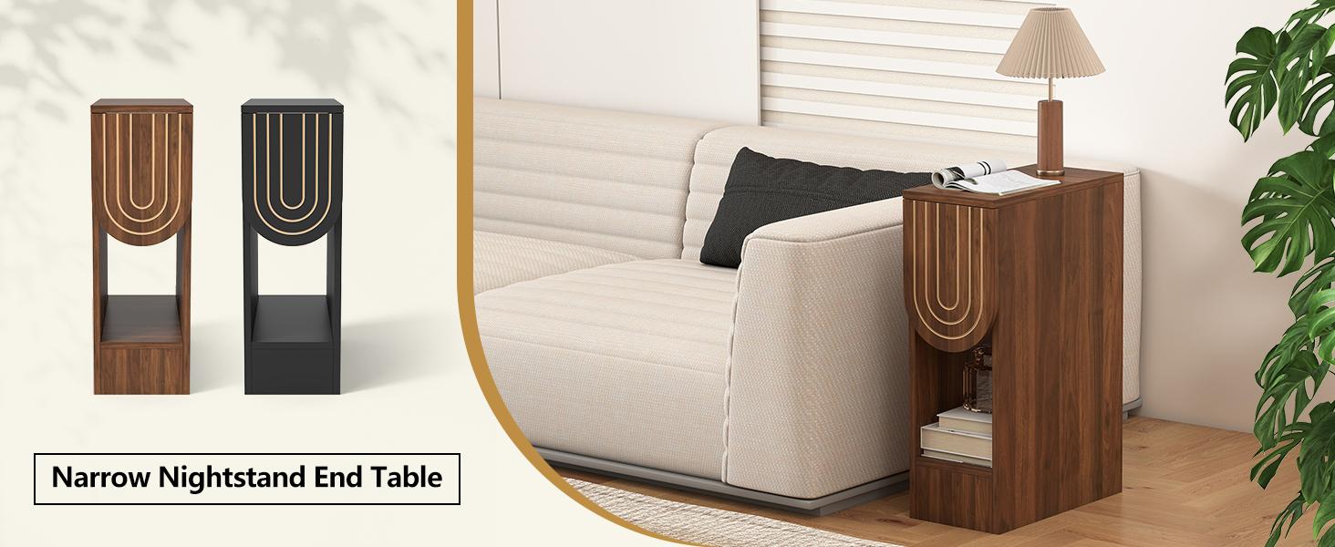 Giratree 23.62" Engraving Fluted Nightstand Set of 2, Wooden Small 1 Drawer Nightstand, Slim Side End Table, Vintage Bedside Table, Mid Century Modern Night Stand with Drawers, for Living Room, Bedroom