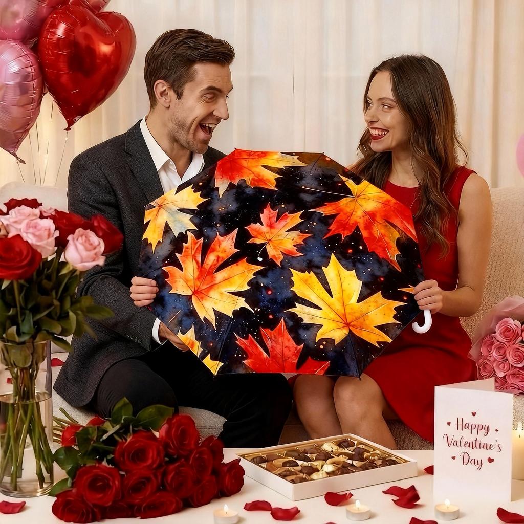Maple Leaf Design Automatic Folding Umbrella - 8 reinforced frames for windproof stability, portable travel umbrella - essential for commuting, business, and vacations - the perfect gift for both men and women, heavy-duty windproof umbrella.