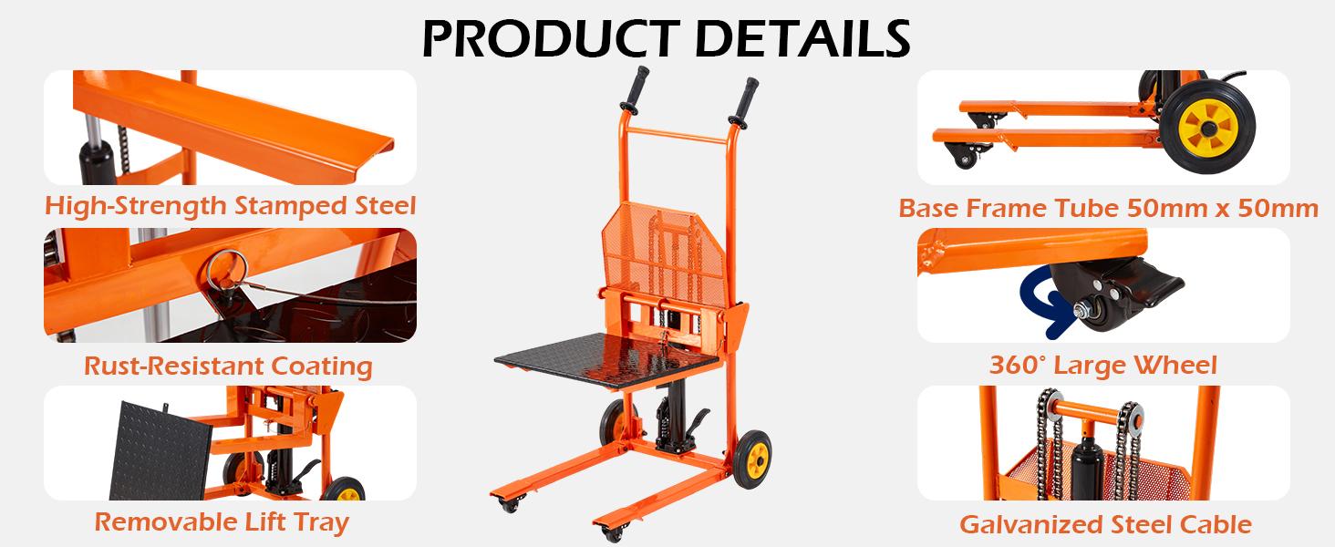 AECOJOY Heavy Duty Hydraulic Lift Winch Stacker 500 Lbs Capacity 32" Max Lift Height Pallet Truck Jack with Lockable Swivel Casters for Warehouse Workshop Garage Use Stacking