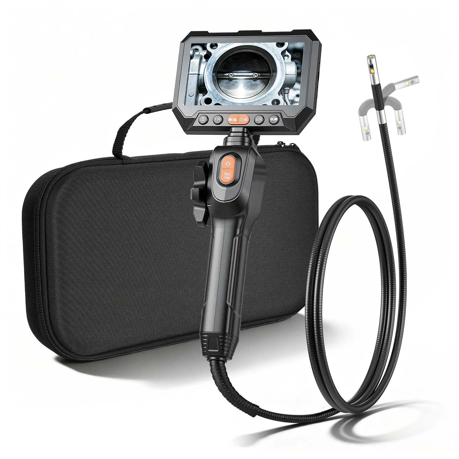【Summerfinds】VEVOR 1080P HD 2-Way Dual-Lens Articulating Endoscope with Light, 0.24in Slim Articulated Probe Rigid Snake Scope Cam, 4.9FT Industrial Borescope Inspection Camera for Car Repair,car accessories