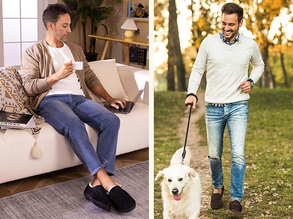 DREAM PAIRS Men's House Slippers Moccasin Indoor Outdoor Fuzzy Loafers Suede Leather Warm Comfortable Shoes