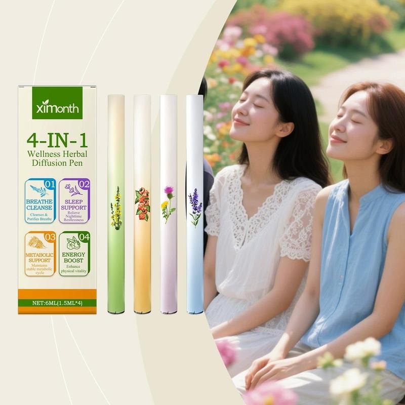 Ximonth 4-In-1 Herbal Stick Set Breathe Cleanse Sleep Support Metabolic Energy Boost 4x1.5ML Natural Wellness Pens for Comprehensive Wellness