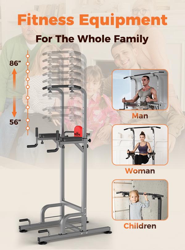 Relife Sports Power Tower Pull Up Bar Dip Station for Home Gym Adjustable Height Strength Training Workout Equipment dealsforyoudays Exercise Machine