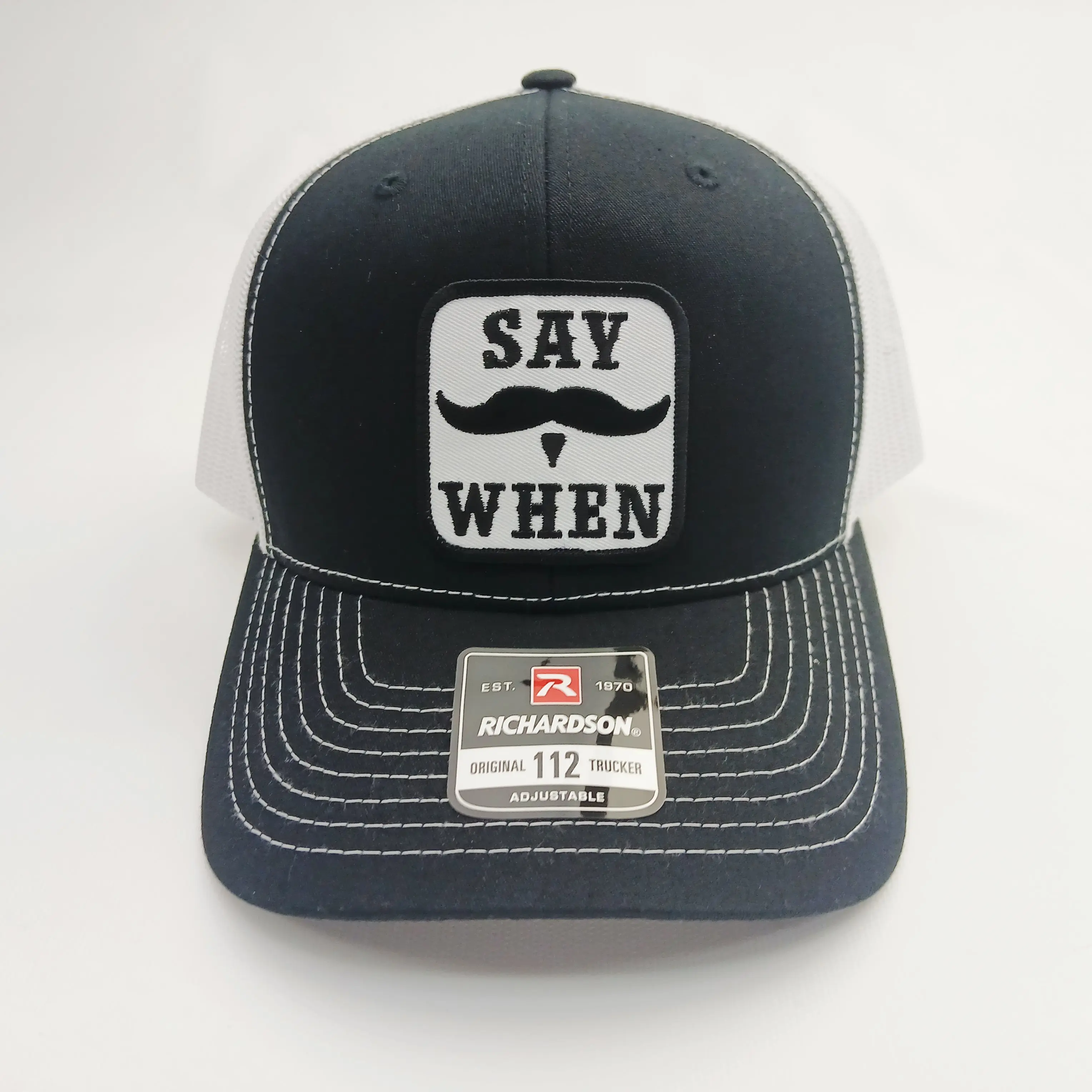 Richardson 112 Doc Holiday "Say When" Themed Accessory, Unisex Stylish Contrast Black And White Adjustable Mesh Snapback Men's Hats Snapback Cap