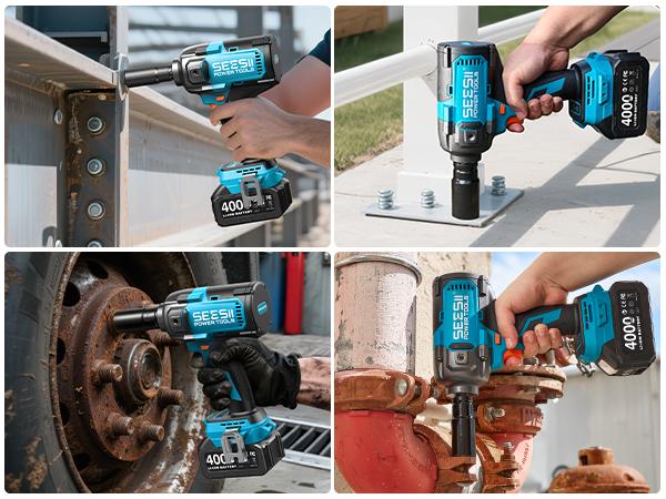 SEESII Upgraded Electric Impact Wrench w/ Detachable Handle - 1180 Ft-lbs (1600 N·m) 1/2" High-Torque, 21V Cordless + 2x 4.0Ah Batteries | for Car/Truck/Mower/Industrial Tasks, Black Friday Deals