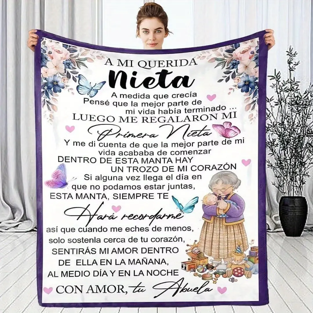 Flannel Fleece Throw Blanket - Butterfly Print with Love Message, Colorful Durable Multi-Size, 50x40in Small Child Bedding, Grandma-to-Grandkid Heartfelt Gift, Cozy Fluffy Blanket for Bedroom Sofa Room Decor, Cozy Throw Blankets, Heartfelt Gift Blanket