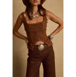 Sabine Brown Zip Front Corset Tank