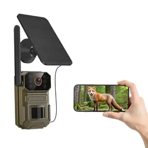 4G LTE cellular tracking camera, solar-powered tracking camera, wildlife surveillance camera, equipped with a PIR motion sensor, infrared night vision, and two-way audio remote access—no Wi-Fi connection required