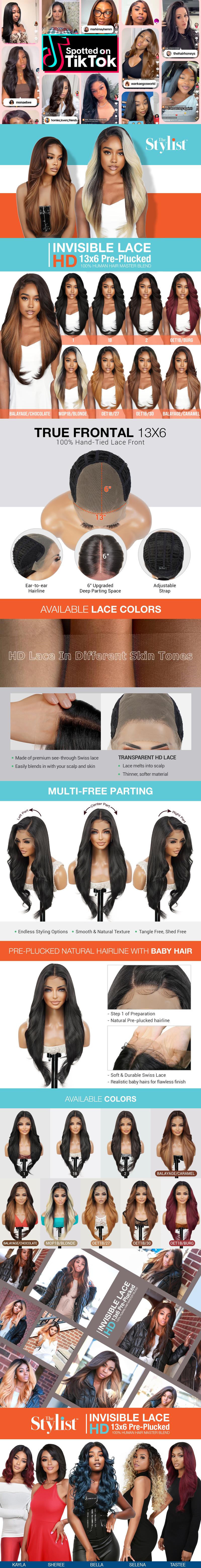 The Stylist Human Hair Blend Pre Plucked Curtain Bang 13x6 Natural Textured Hair Invisible HD Lace Frontal Wig Tastee