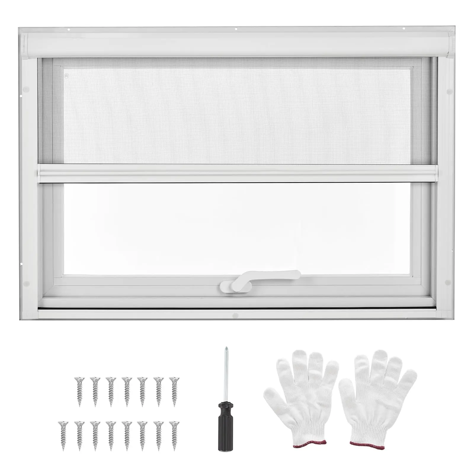 GARVEE House Window 36 x 24 x 3.4 Inch , 4 Gear Opening Position Adjustment Roof Window, 5 Mm Reinforced Glass Casement Window with Pull Down Magnetic Mesh, Sliding Window for House