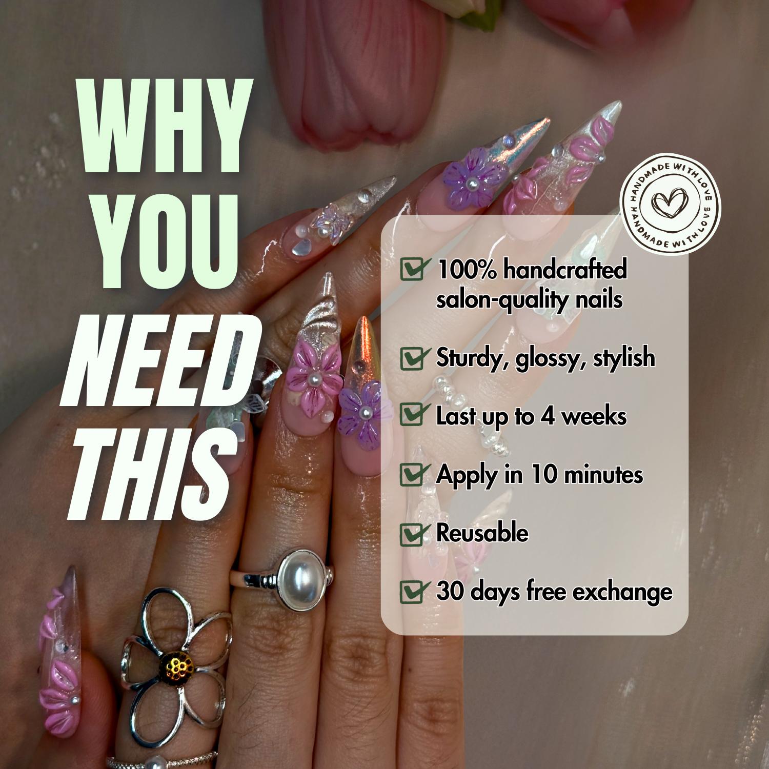 NailPhoria PINK REGALIA - Handmade Press-On Nails | Reusable, Salon-Quality, Long-Lasting, Glossy Design