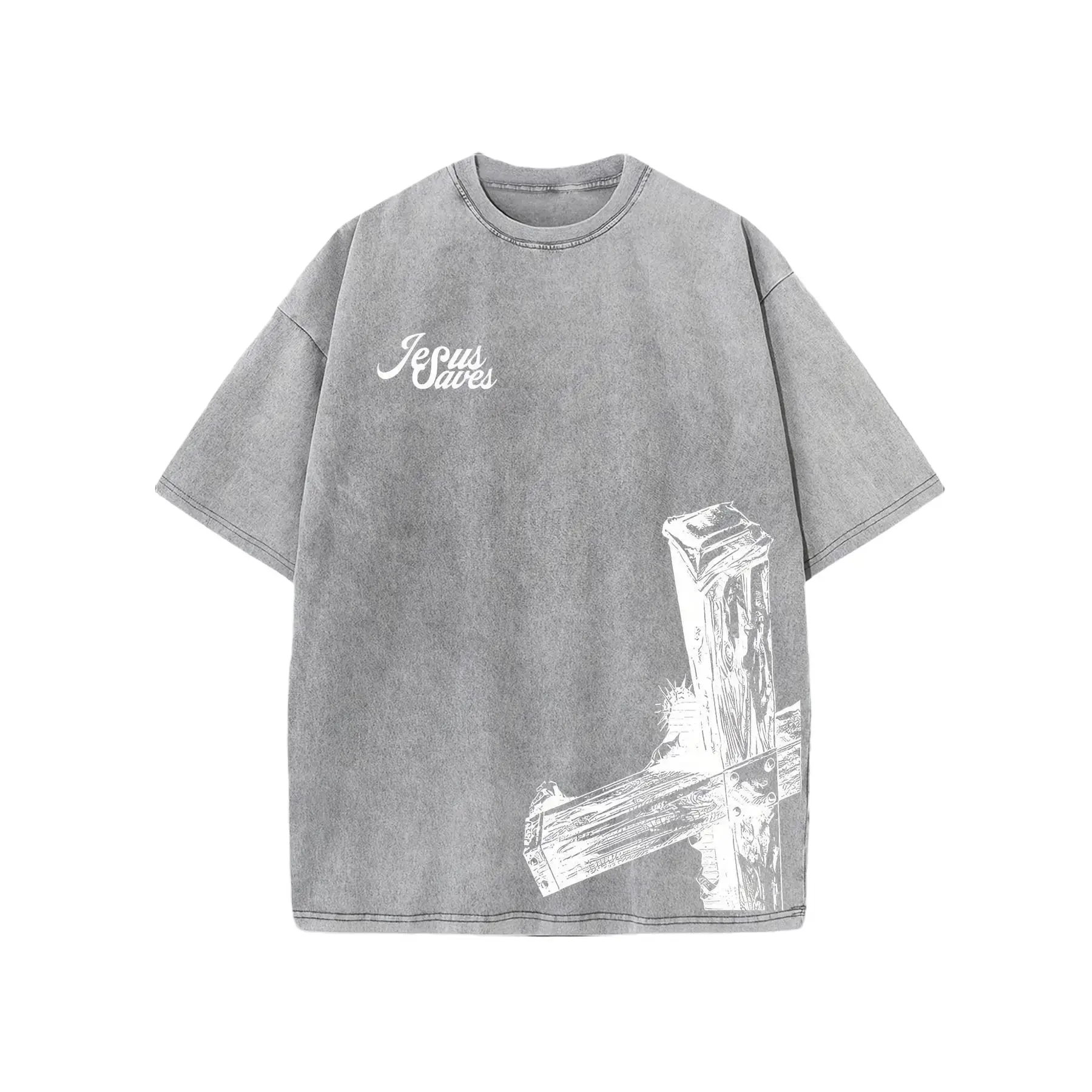 Men's Jesus Washed Jersey Tee - Casual, Trendy Street Style Sports Top for Travel and Sports Wear