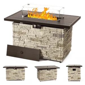 Pizzello Caldo- 43" Propane Fire Pit Table Rectangular Stone Firepit Table
