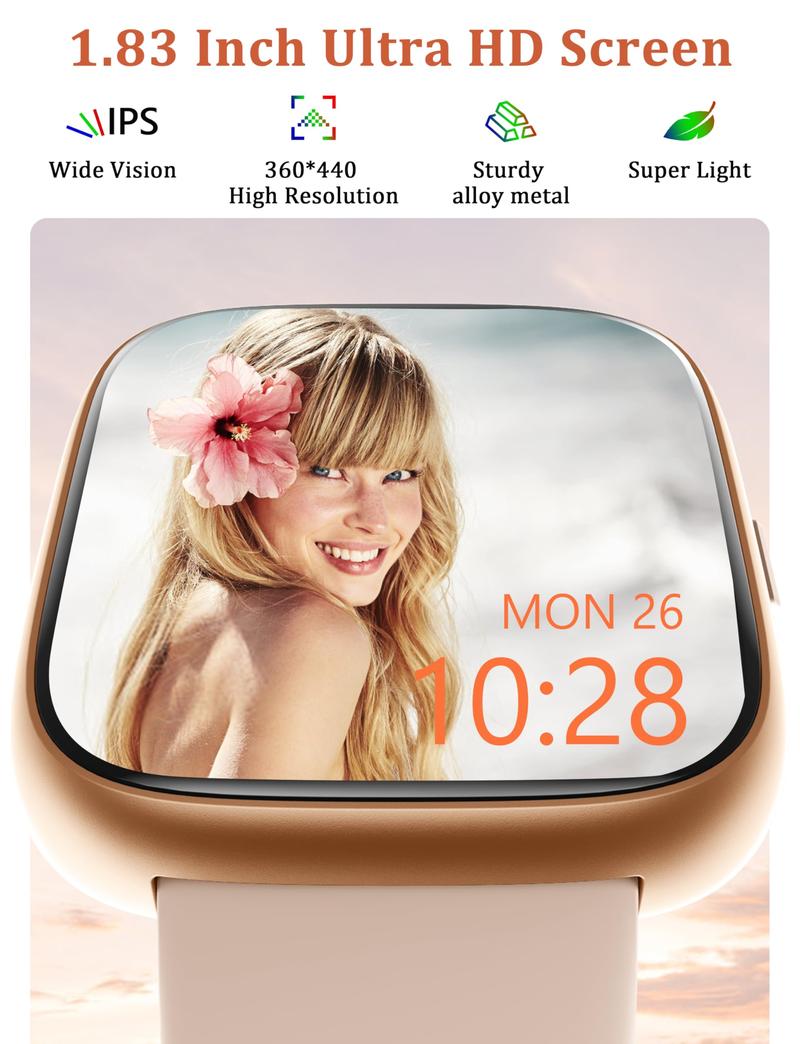 LANGSDOM Smart Watch for Women and Men, Call and Alexa with SMS Push, Answer Calls, Voice Assistant, Sports Watch 100+ Sports Modes for Android and iPhone Sports Smart Watch Wearable Adjustable Automatic Button Monitoring Silicone Tracker Water Proof