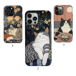 Cute Sleeping Cat iPhone case, Kawaii Ukiyo-e Japanese art gift for iPhone 17 16 15 14 13 12 11 Pro Max Plus & Samsung Galaxy S26 S25 S24 S23 S22 Ultra– check our available sizes