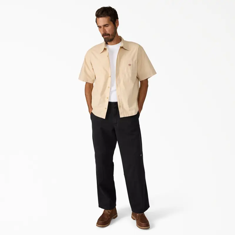 Dickies Worn In Double Knee Work Pants, 100% Cotton, Loose Fit Full Zip, Workwear Style Baggy Black Pants Casual Work Pant Classic