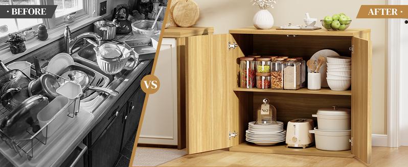 BROTTAR Fluted Sideboard Buffet Cabinet with Storage, 31.5" Modern Kitchen Cabinets with Doors, Coffee Bar Buffet Cabinet for Kitchen, Entryway Cabinets for Living Room, Natural