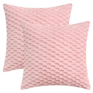 REGALWOVEN 2pcs Soft Decorative Throw Pillow Covers Fuzzy Plush Cushion Cover for Sofa Couch Bed Living Room 16 x 16 Inch Pink