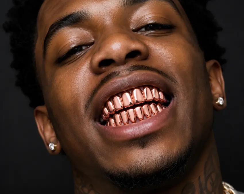 Custom Fit 18K Rose Gold Plated Upper & Lower Grillz Set with Molds
