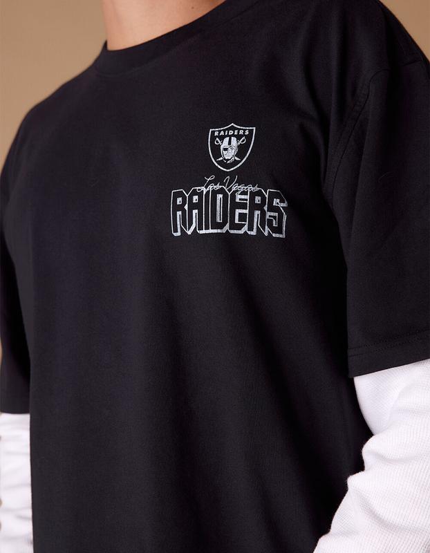 THE WILD COLLECTIVE Las Vegas Raiders Mens Long Sleeve Boxy 2fer Tee