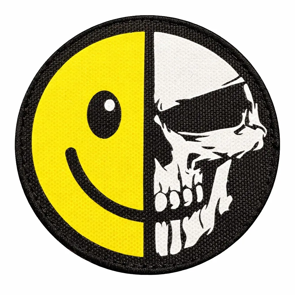 Smiley Skull Graphic Polyester MOLLE Tactical Morale Patch - Lightweight, Premium Printed Fabric Look, MOLLE Ready, Strong Velcro Back, Hook & Loop Closure, Quick Bag Swaps, Accessory for Hat, Tactical Vests, Unique Gifts for Men