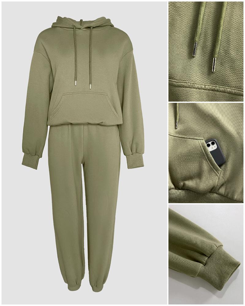 ChicMe Womens Warm 2 Piece Outfits Lounge Kangaroo Pocket Design Fleece Lined Hoodie Jogger Cuffed Sweatpants Tracksuit Sweatsuit Set/Casual Women's Sportswear Set Casual Outings Adjustable Relaxed Athleisure Wear