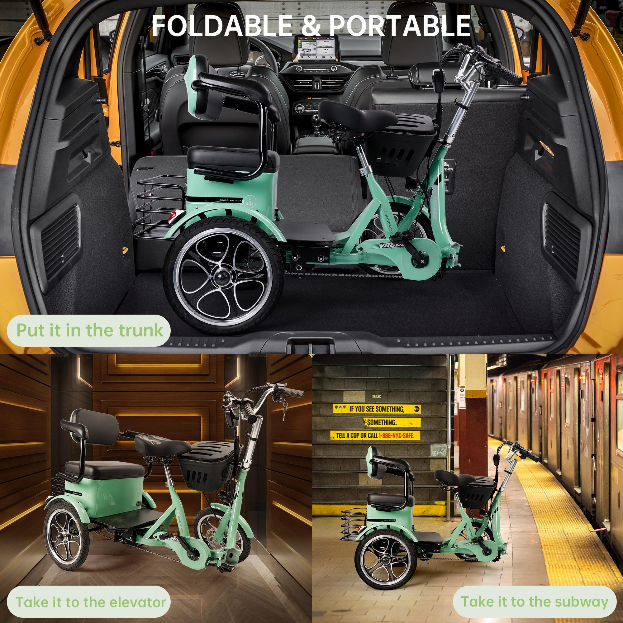 ‌Premium 400W Folding E-Trike Foldable Electric Tricycle with Rear Seat, 3 Wheel Ebike for Adults Olders, Speed ​​Adjustable/Pedal Assist