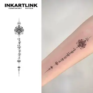 INKARTLINK Tattoo Tech, 3 Sheets Small Semi Permanent Tattoo, Adult Art Design Temporary Tattoos, Lasts 1-2 Weeks, Waterproof, Realistic Look, No Adhesive, No Reflection (Sanskrit Flower Design) Skin Sensitive