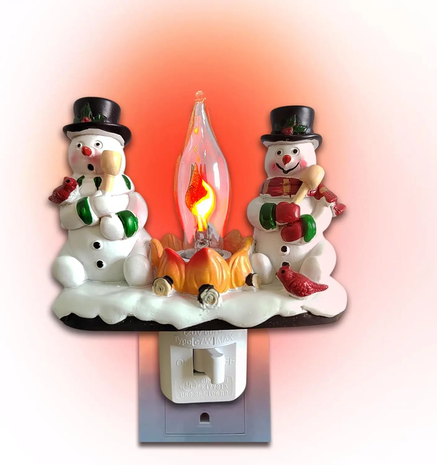 Christmas Eve light plug, a decorative snowman with flashing night light that can be plugged into the wall. Holiday flameless candle-type night light plug. Gift for family, friends, children on birthdays or Christmas (snowman)