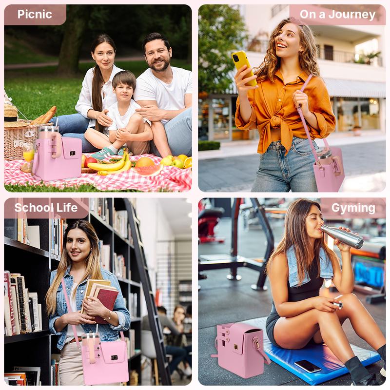 Behaesty Adjustable Crossbody Bag with Drink Holder & Wallet Storage for Women - Pink Leather Satchel for Gym Work Travel - All-in-One Organization & Versatile Strap