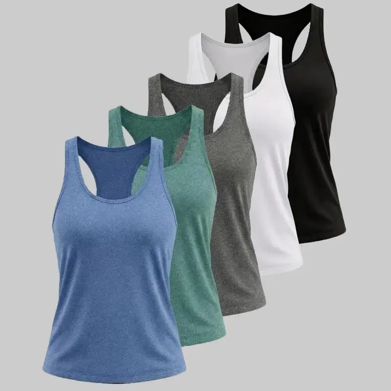 CXQVRLIXO 5 Pack Workout Tank Tops for Women, Athletic Racerback Sports Tank Tops, Compression Sleeveless Dry Fit Shirts