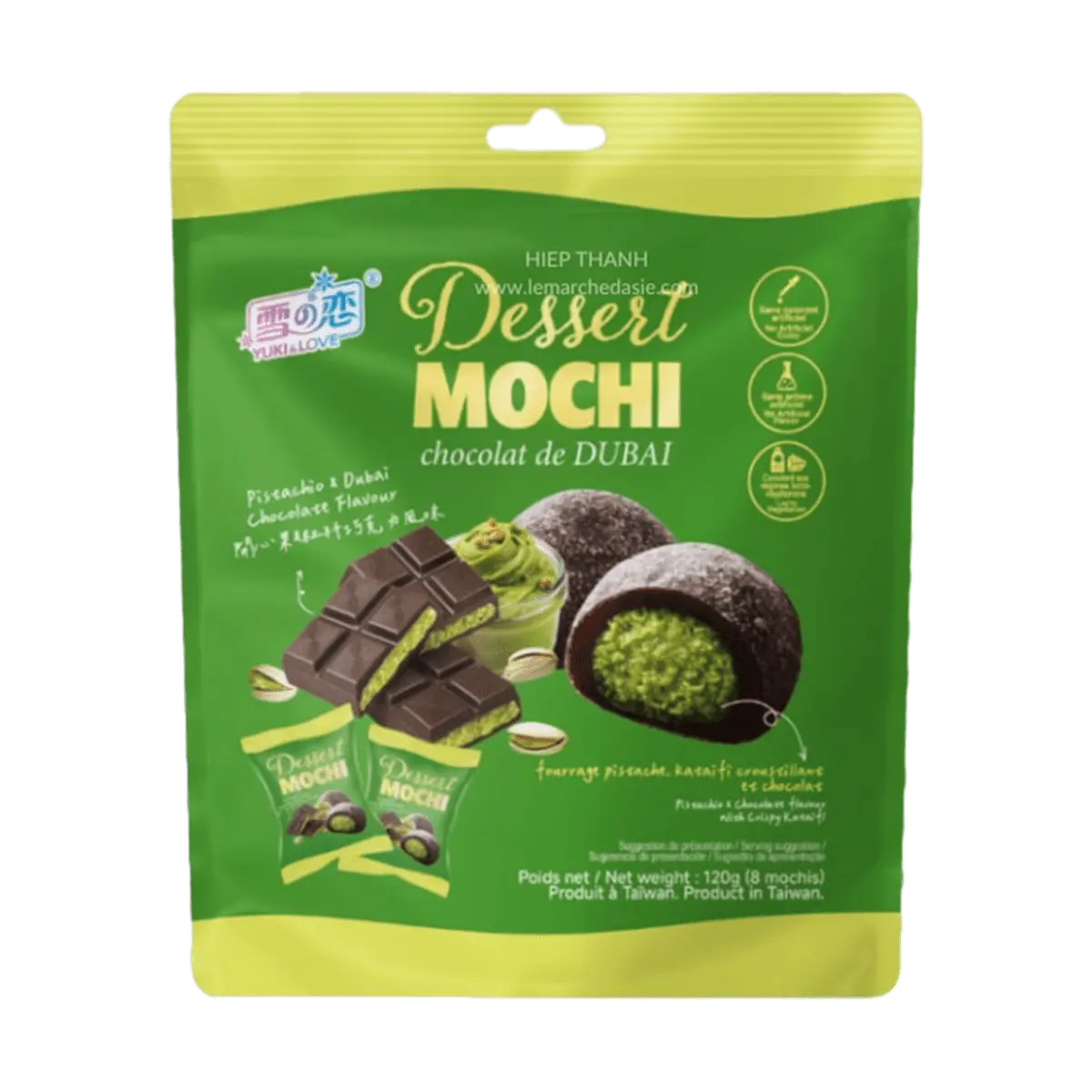 YUKI&LOVE Pistachio Dubai Chocolate Mochi Daifuku - Taiwanese Soft