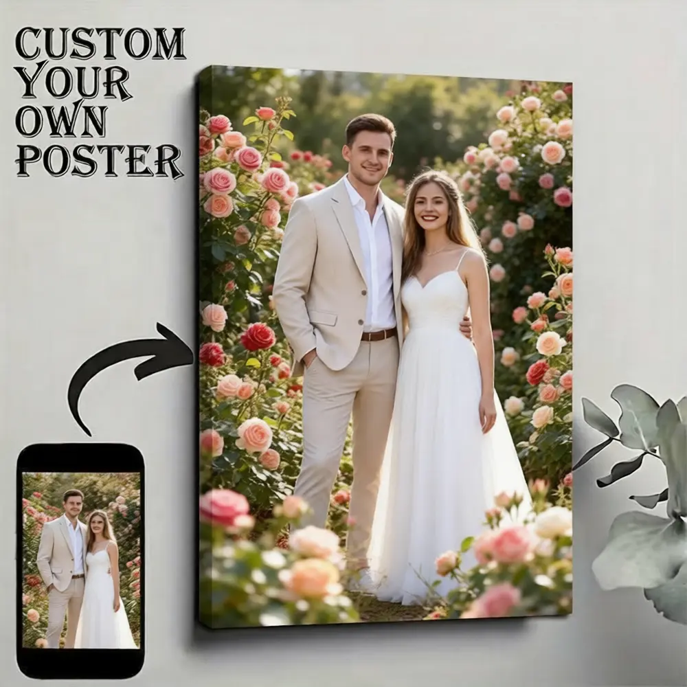 Custom Photo Waterproof Wood-Framed Canvas Wall Art - Personalized Memory Prints, Home Decor Accessories, Holiday Gift (Christmas, Father's Day, 4th of July, Juneteenth, Carnival) for Loved Ones (Pet, Wedding Scenarios)