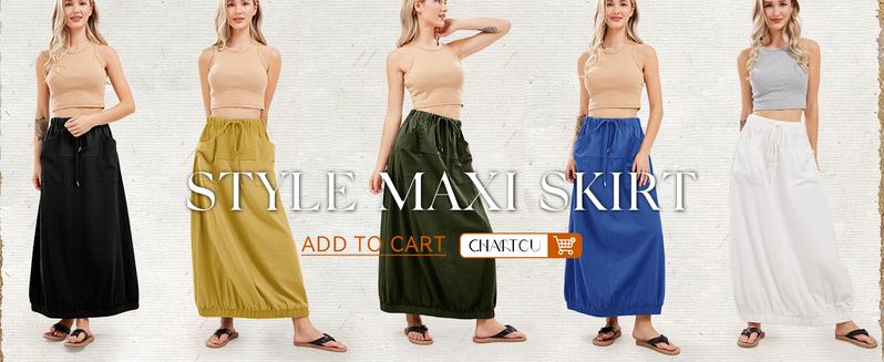 CHARTOU Women Baggy Parachute Skirt Comfy Casual Cotton Y2k Cargo Maxi Long Skirt