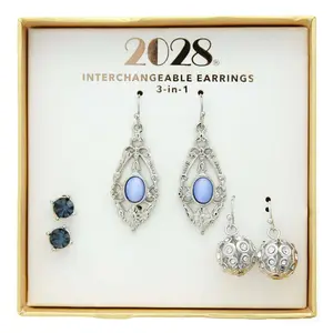 3-In-1 Blue & Fireball Crystal Interchangeable Earring Set