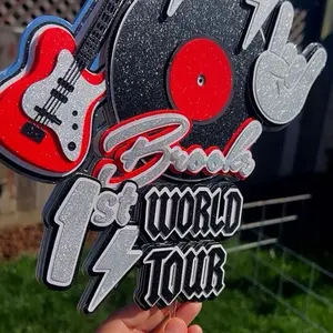 Rock World Tour. Topper can be customized to name and age.
