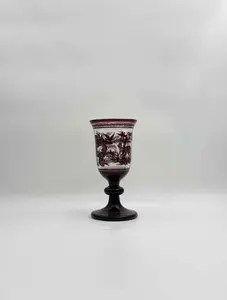 Vintage Bohemian Ruby Acid-Etched Goblet with Scenic Motif