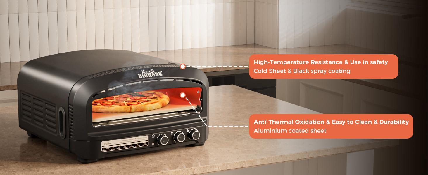 BIG HORN OUTDOORS 14‘’ Pizza Oven Indoor,  Heats up to 800°F, Electric Countertop Pizza Oven with 6 Modes, Flip-Up Design Pizza Cooker for Home Kitchen, Restaurants, Parties  TikTokShopBlackFriday