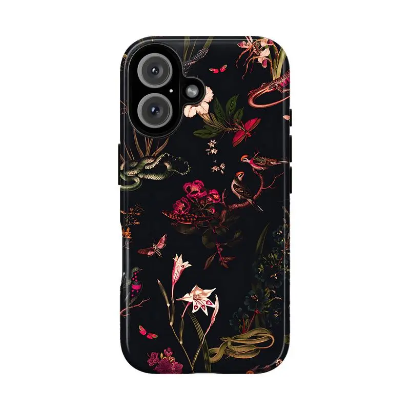 Gothic Snake Botanical Heavy Duty Tough Phone Case, Shockproof Vintage Dark Floral Cottagecore Cover for iPhone 11 12 13 14 15 16 17 Pro Max Plus