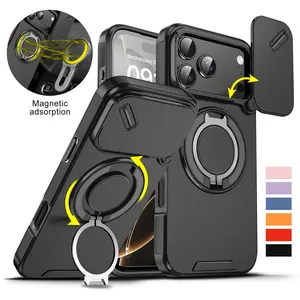 360 Rotatable Ring Kickstand Phone Case for iPhone 17/16/15/14/13/12 Pro Max, Military Grade Shockproof Protective Cover with Camera Protection