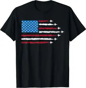 Patriotic American Flag Shirt with Fighter Jets, USA Flag Graphic Tee, Military Pride Shirt for Men Women, USA Air Force Independence Gift Tee