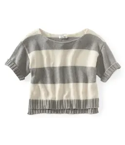 Aeropostale Womens Stripe Wide-fit Cropped Knit Sweater